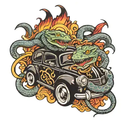 Black Car With Snaked Wrapped Fighting Each Other