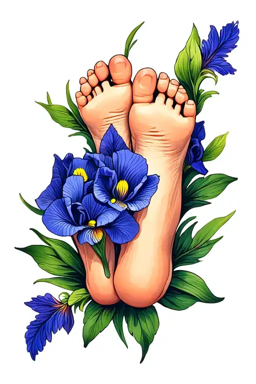 Baby Feet With Iris Flowers