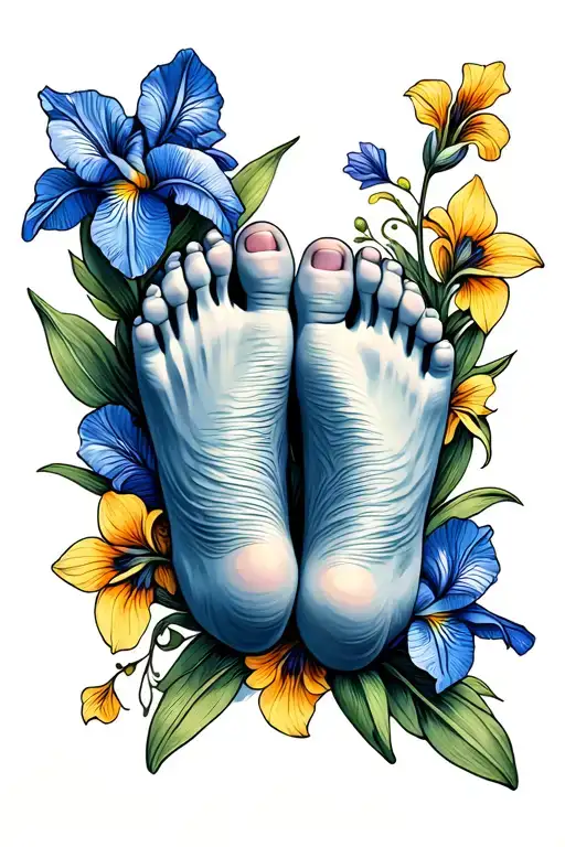 Baby Feet With Iris Flowers Intertwined