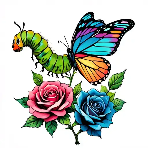A Caterpillar That Turns Into A Butterfly On 2 Roses