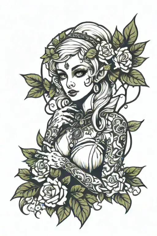 Female Elf Druid Old School Pinup Girl