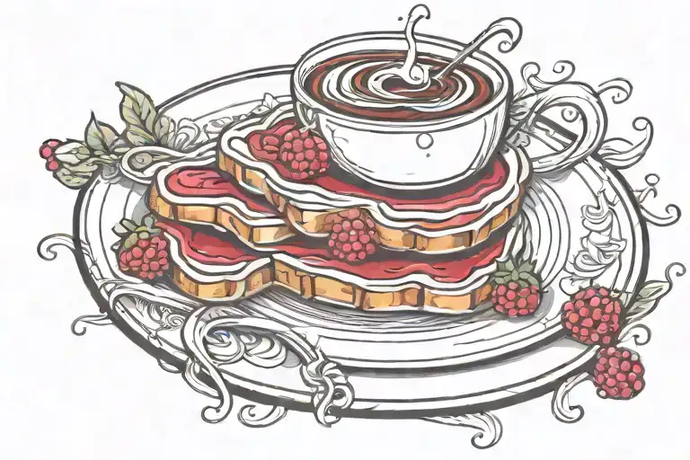 Jelly Toast With Raspberry Jelly Holding A Coffee Cup