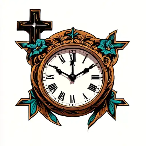 Christian Cross And Clock
