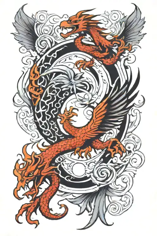 Combining A Phoenix And Dragon Into A Yin-yang Design