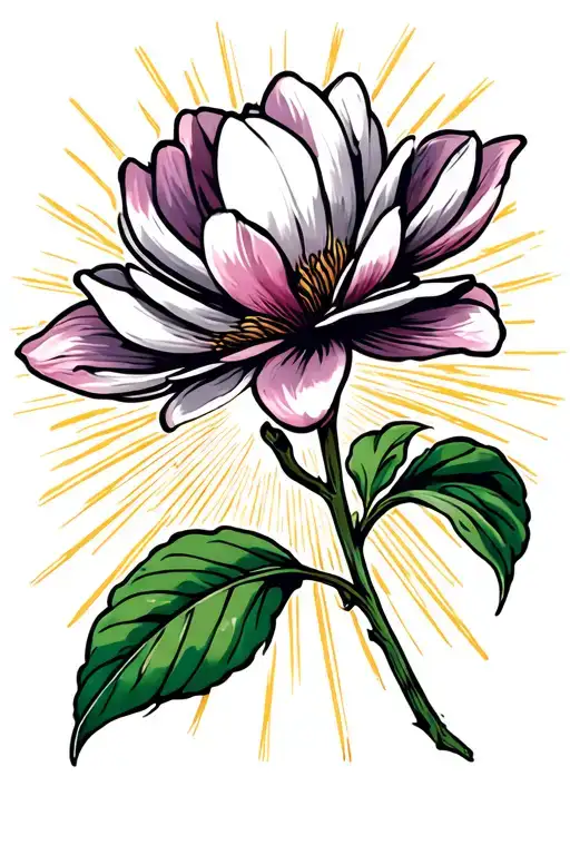 Magnolia Flower With Stem And Light Rays Behind It