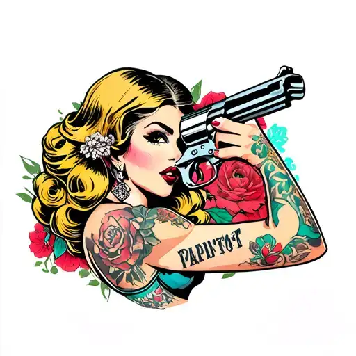 Pinup Girl Modest With Tattoo Gun