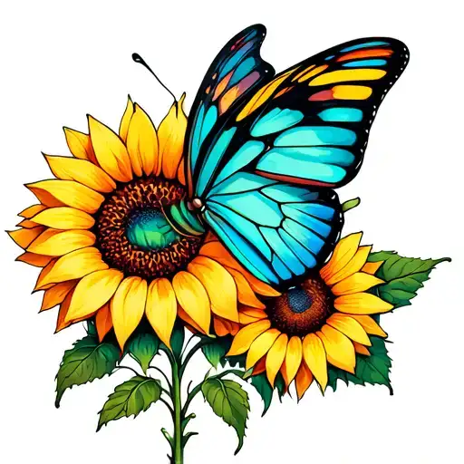 Sunflower And Butterfly