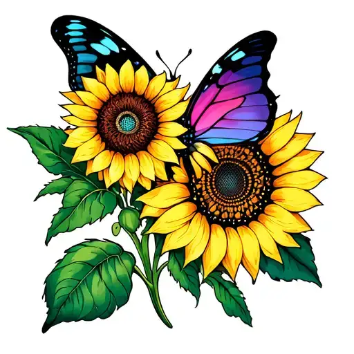 Sunflower And Butterfly