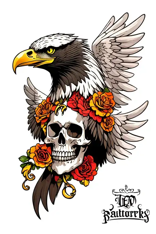 Eagle With Wings Around Skull Wearing