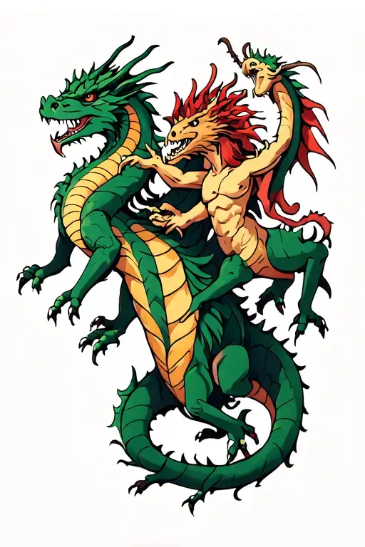 Dragons With 2 Centaurs Fighting On Its Back