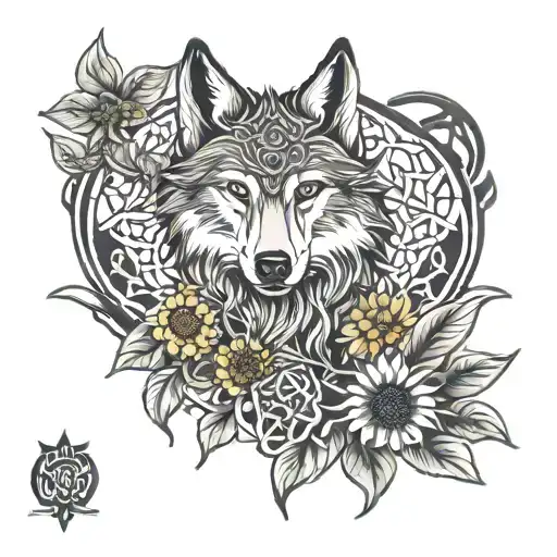 Celtic Knot Wolf Sunflowers