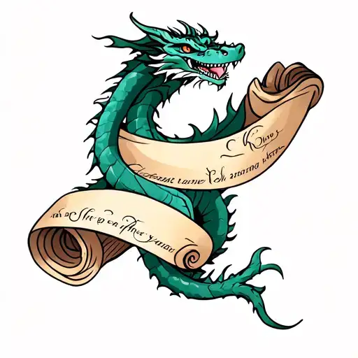 A Dragon Wrapped A Scroll With Words In It