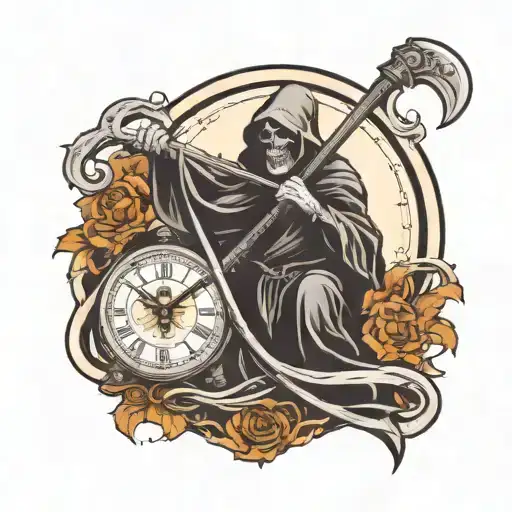 Grim Reaper Holding A Scythe With Clock