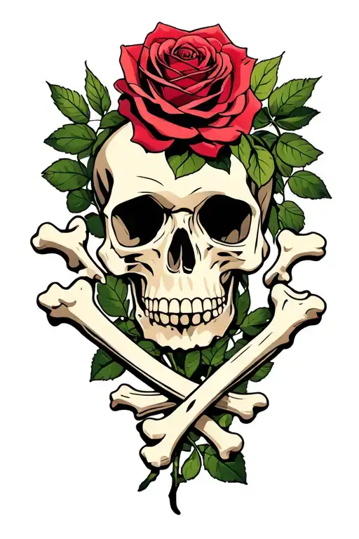 Skull And Bones And Roses Growing