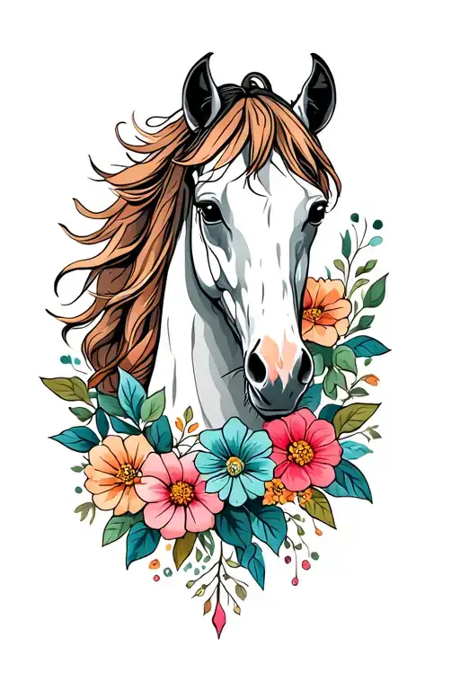 War Horse And Flowers