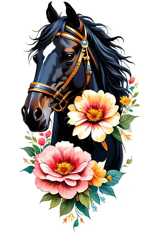 War Horse And Flowers