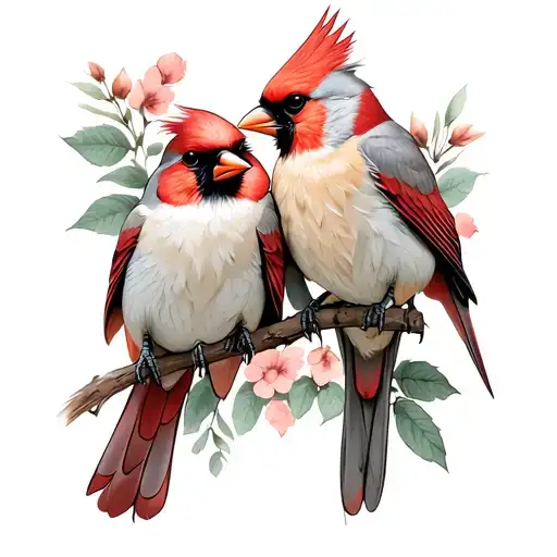2 Cardinal Birds Sitting Together