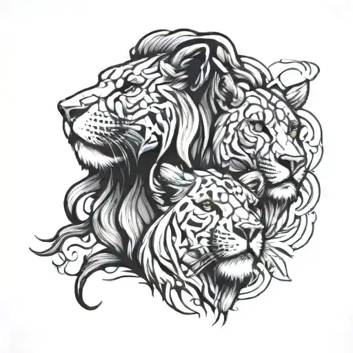 Lin And Lioness Outlines Only Black