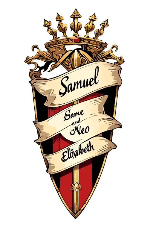 Knights Shield With A Banner That Has The Names Samuel And Elizabeth