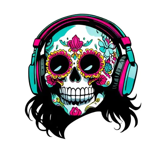 Sugar Skull Wearing Headphones