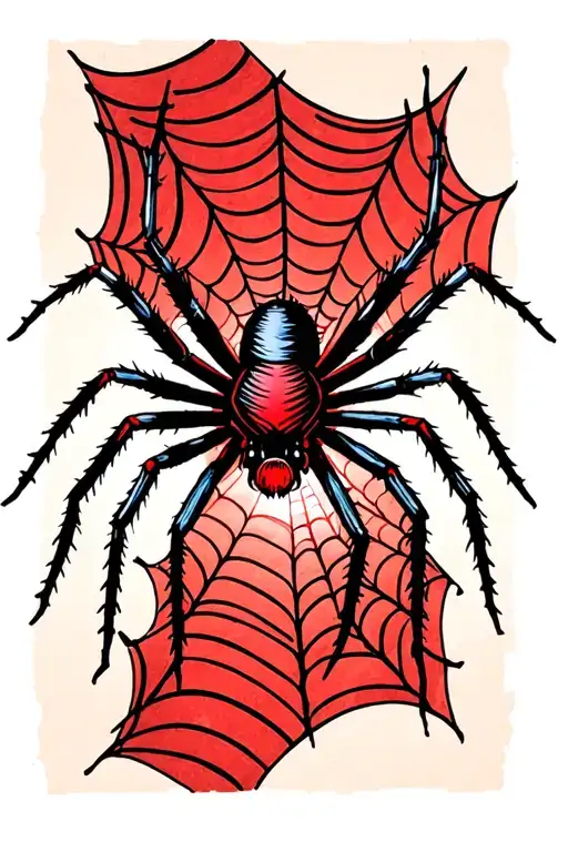 Simple Small Black And Red Spider With Web
