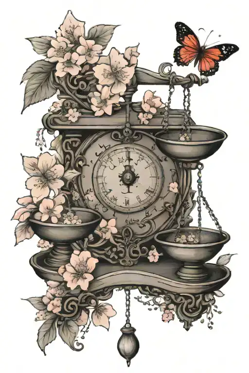 A Legal Scale Balanced With Cherry Blossoms And Butterflies
