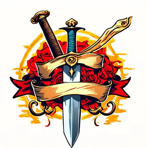 Horizontal Sword With Banner Wrapped