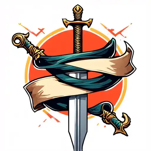 Horizontal Sword With Banner Wrapped