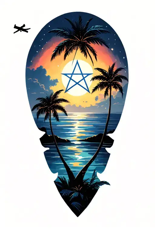Plane Palm Trees Pentagrams In The Night