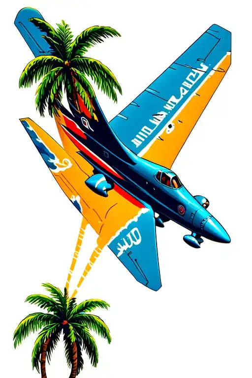 Palm Trees Plane Flying In The Sky