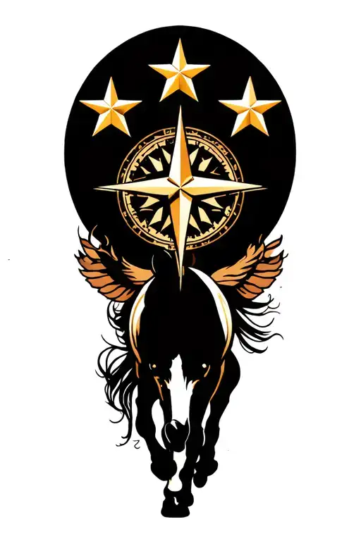 Three Stars Compass Horse Galloping