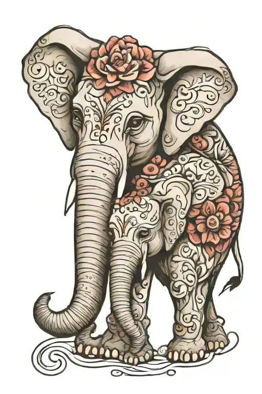 Mother Elephant Holding Each Other