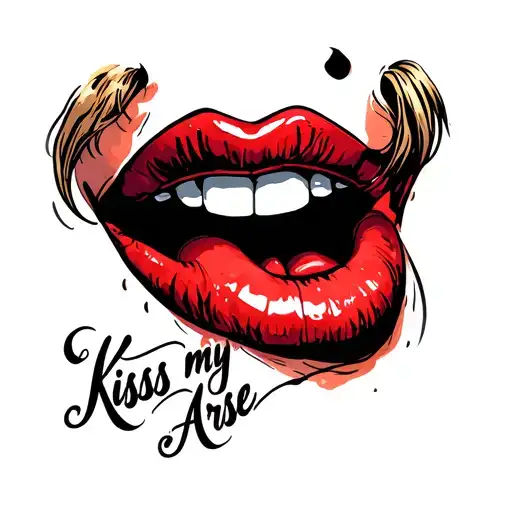 A Mouth Puckered And The Words 'Kiss My Arse'