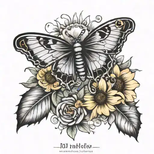 Marigold And Sunflower With Butterfly And Letters D J E