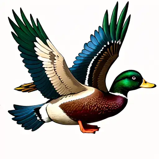 Wooden Carved Mallard Duck Flying
