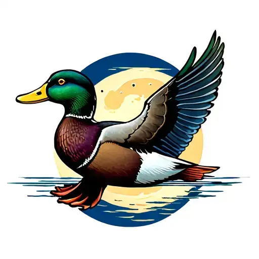 Mallard Duck Flying Towards Moon
