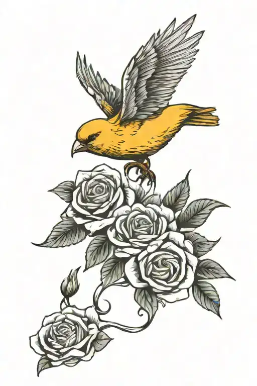 Flying Canary With Roses Growing