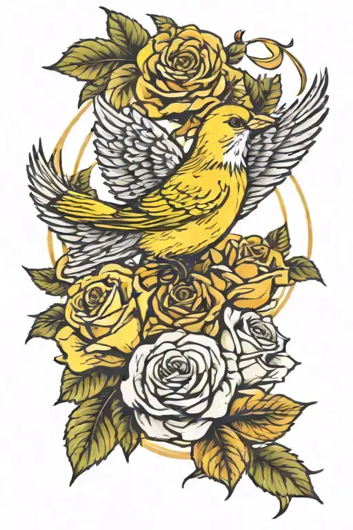 Flying Canary With Roses Growing