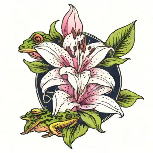 Pink Lily Flower With A Frog Sitting