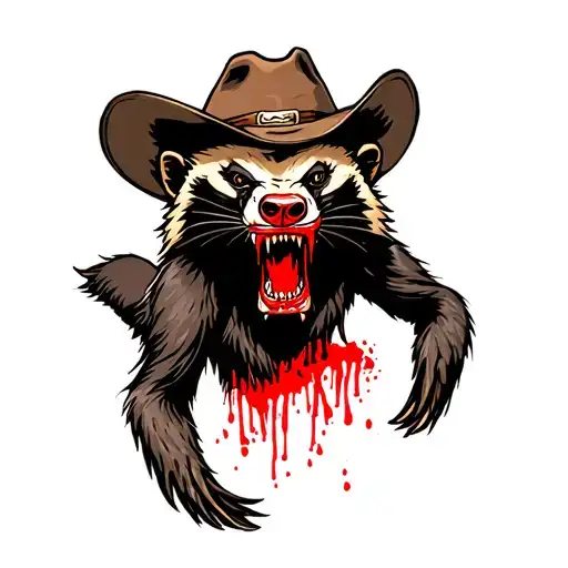 Angry Honey Badger Wearing A Cowboy Hat With Blood On Teeth