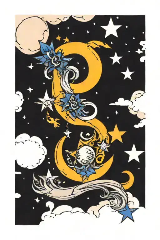 Moon With The Letter C And R And Two Stars Dangling