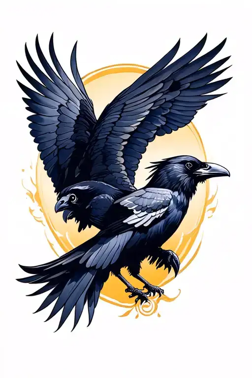 Ravens Huginn And Muninn Flying