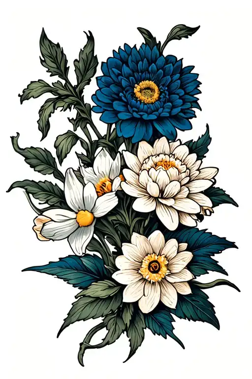 Chrysanthemum And Narcissus Flower Intertwined