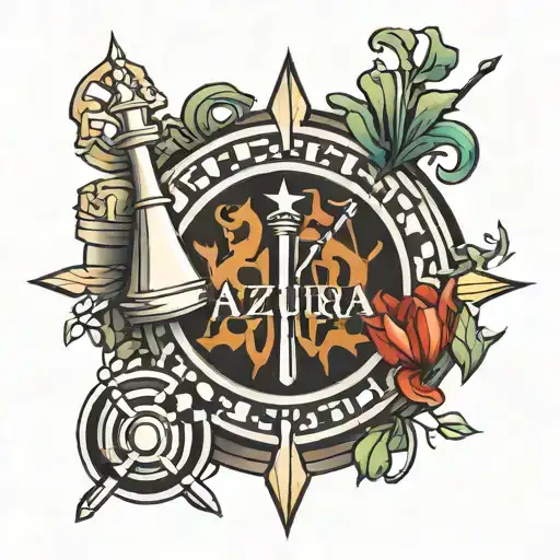 Azura Name Tattoo With Chess And Archery Target Surrounded
