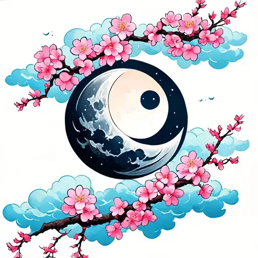 Cherry Blossom Moon With Clouds Surrounding