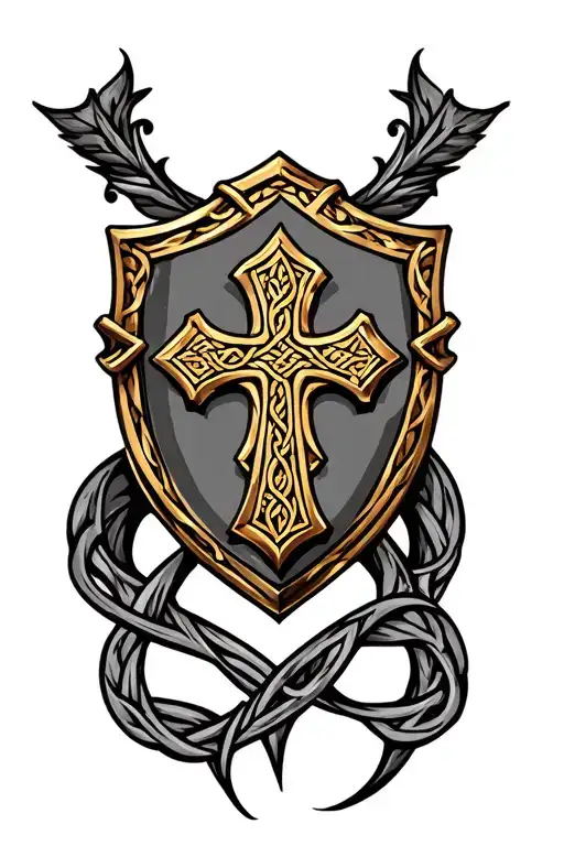 Celtic Gold Cross On The Shield