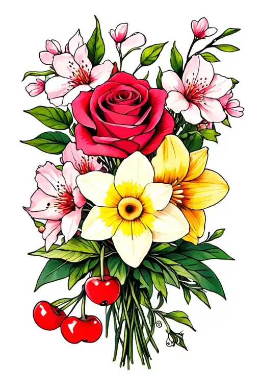 Birth Flower Bouquet Rose Daffodil Cherry Blossom