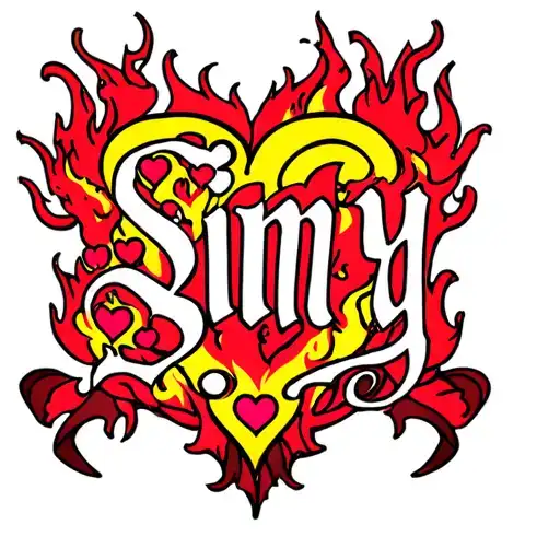 The Name Sinny With Hearts And Fire Inside