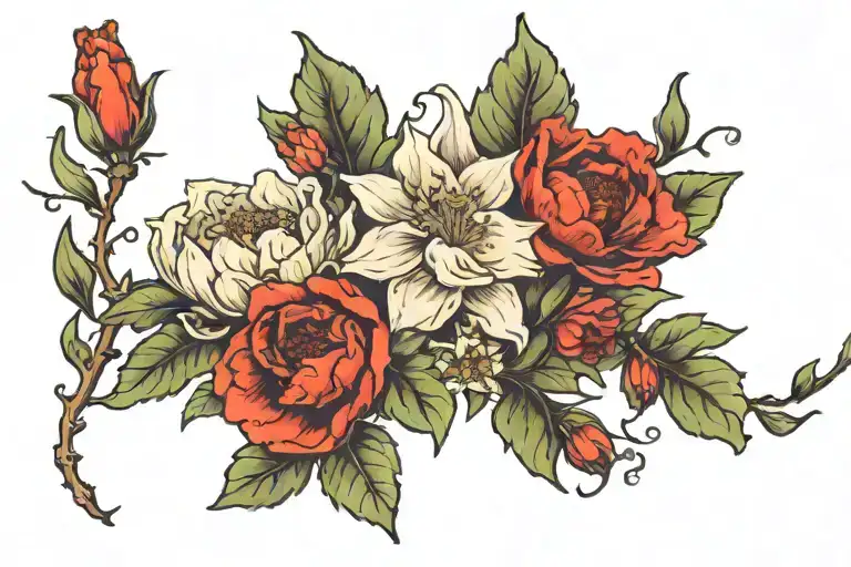 Holly And Narcissus And Peonies And Chrysanthemum And Poppy And Gladiolus Flower