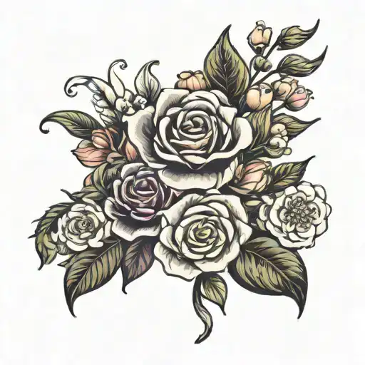 Flower Bouquet With Birth Flowers Intertwined